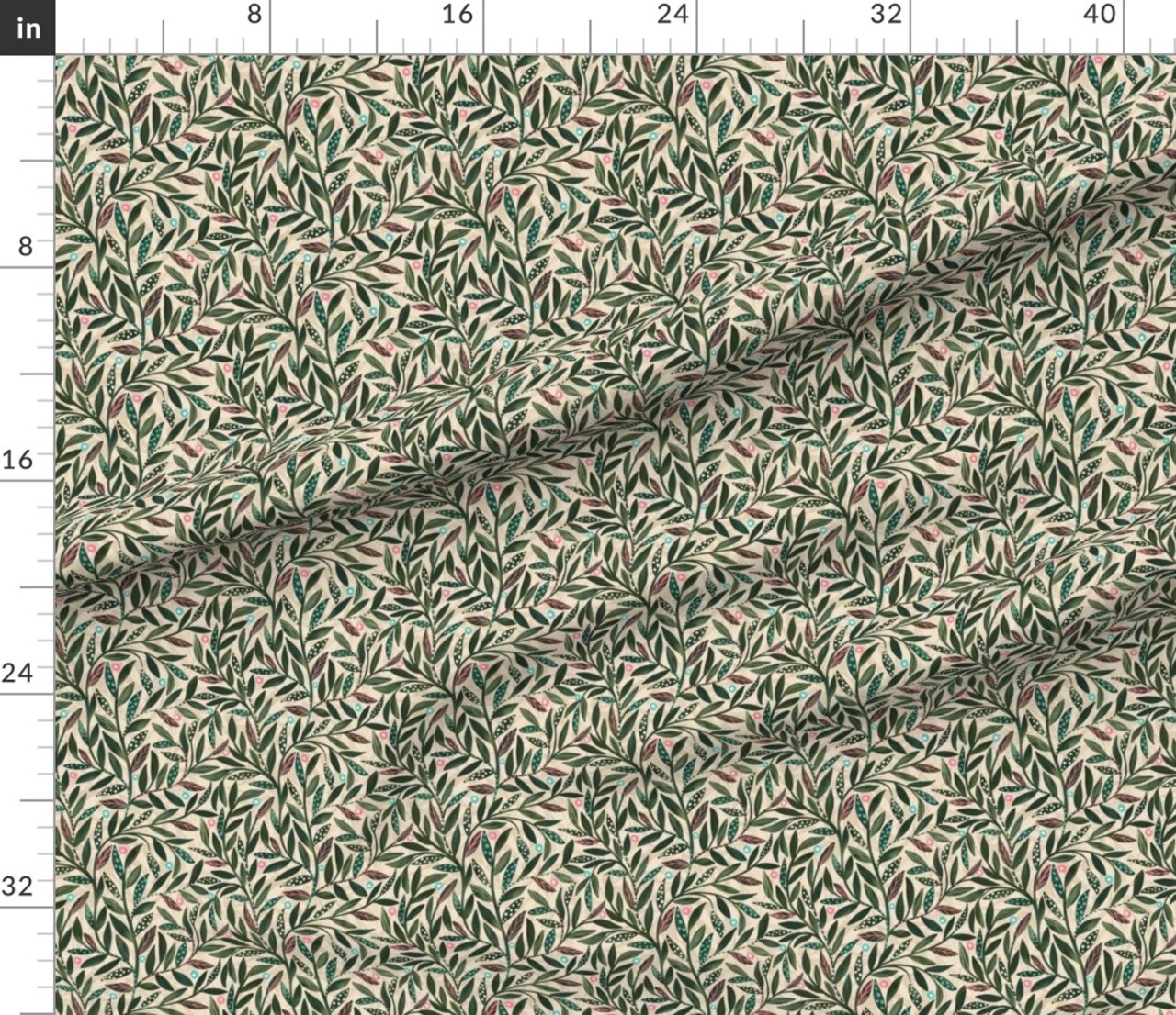 Modern Botanical Abstract Leaves Dots Green Vines Sage Olive Custom Printed Fabric by Spoonflower Various Fabrics by the Yard or Fat Quarter
